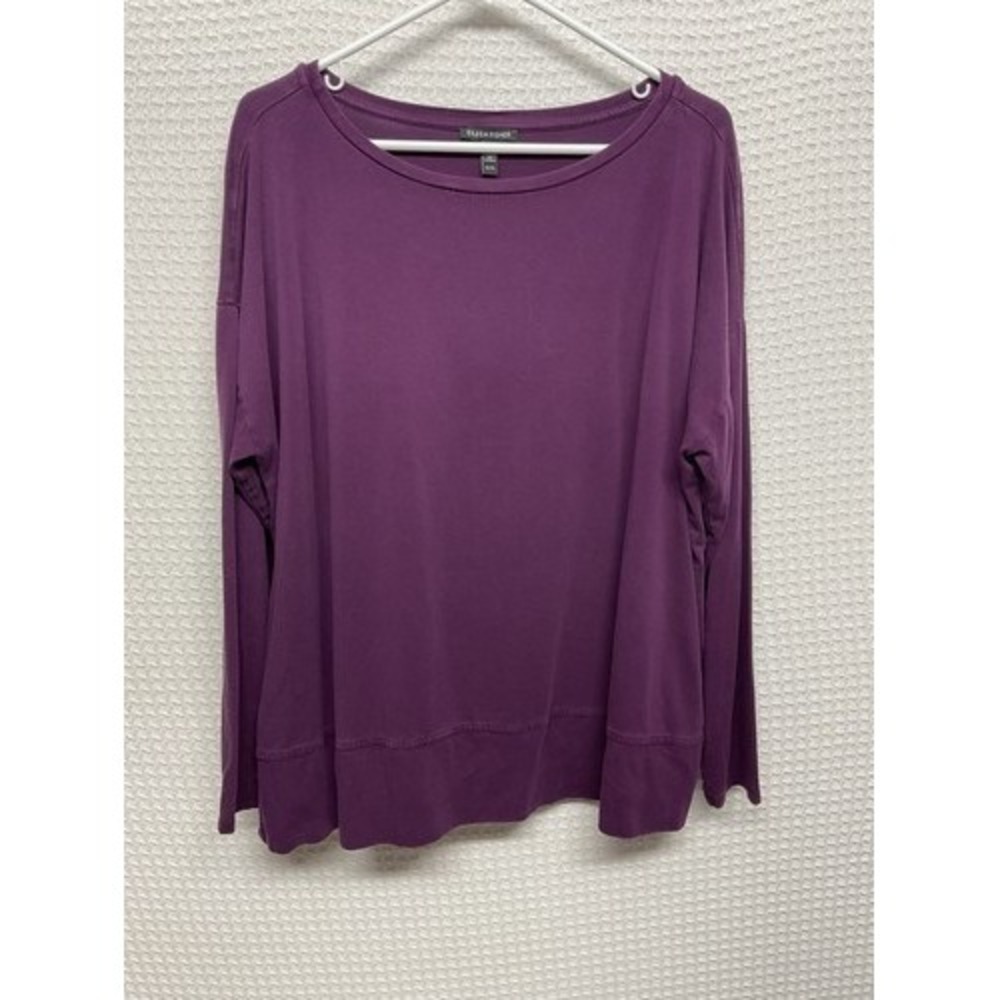 Eileen Fisher Plum Purple 3/4 Sleeve Stretch Jersey Blouse Top Women XL Vietnam